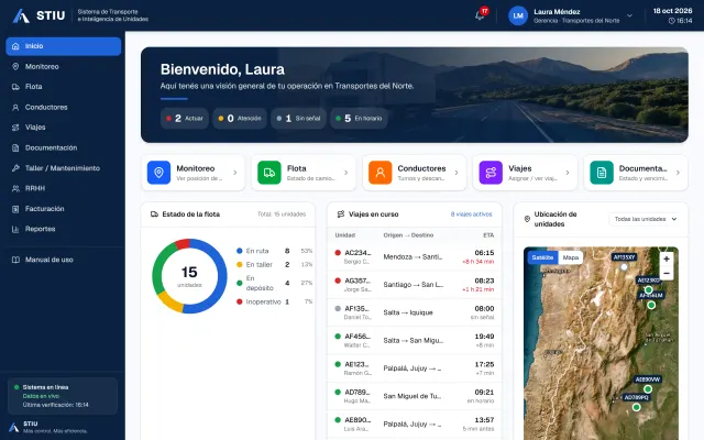 Panel de control de STIU con datos de ejemplo