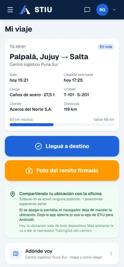 App del chofer de STIU con datos de ejemplo
