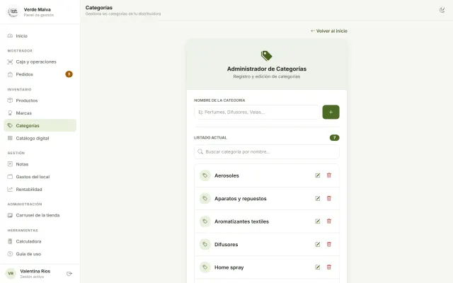 Panel · Categorías