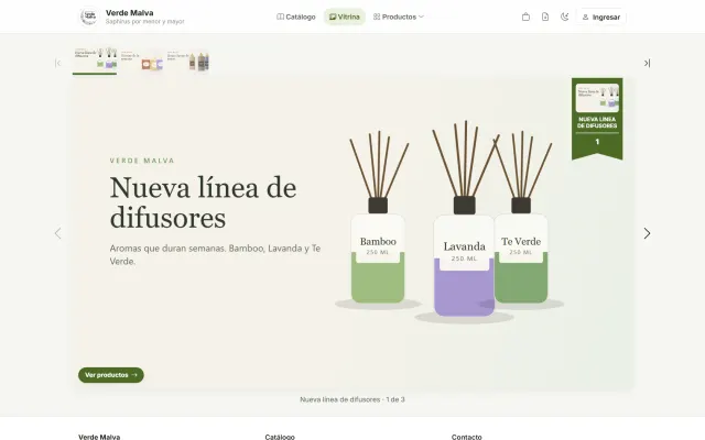 Tienda de Verde Malva con datos de ejemplo